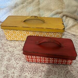 Vintage Style Red and Yellow Decorative Tin Boxes